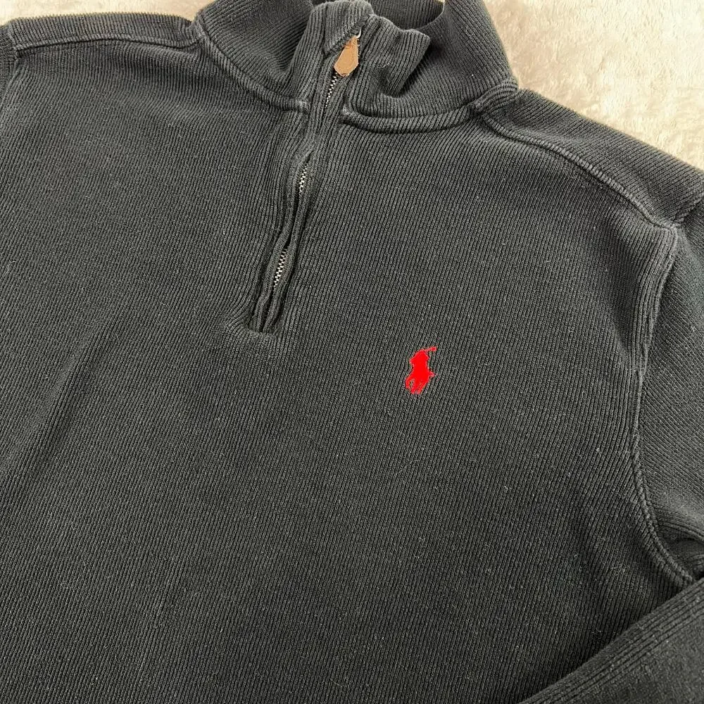 Polo Ralph Lauren 1/4 Zip Boys size Medium Black ribbed Pullover Shirt